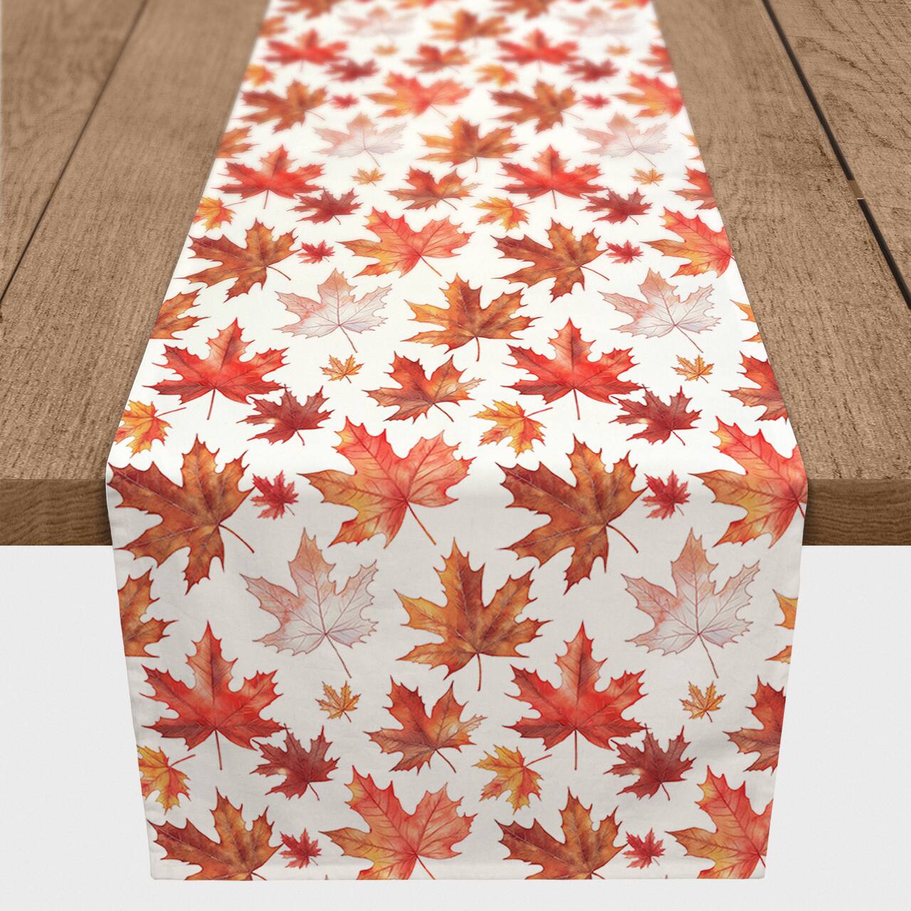 Watercolor Orange Leaf Pattern 16" x 90" Tablerunner
